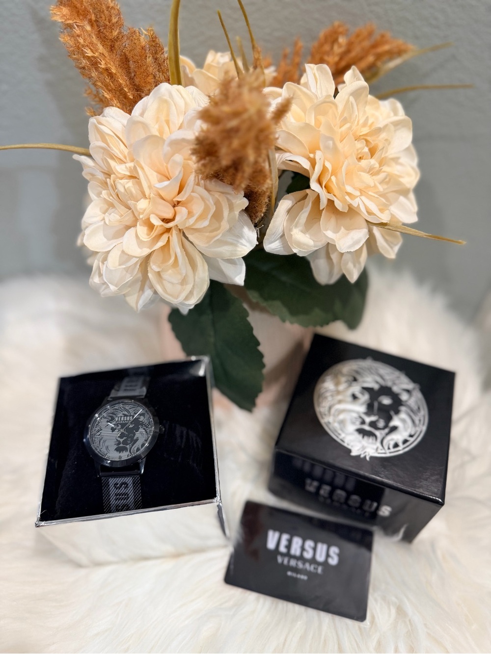 Versus Versace Black Mens Watch with Silver Lion Motif